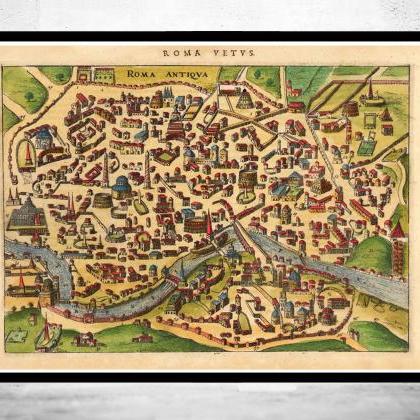 Old Map Of Rome Roma, Italy 1627 Antique Vintage..