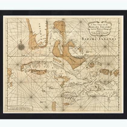 Old Map Of Bahamas, Bahama Islands 1737