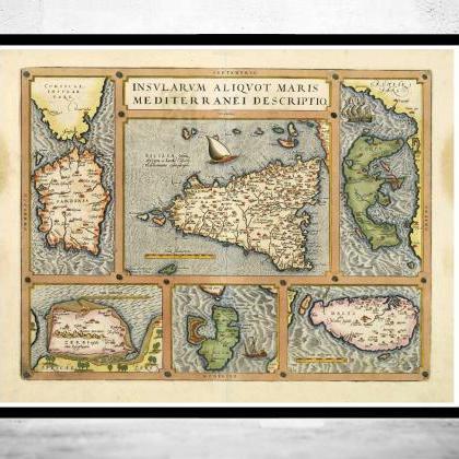 Old Map Of Sicily Sicilia Elba Malta 1570
