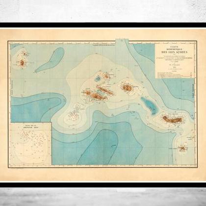Old Map Of Açores Azores Islands 1899, Portuguese..
