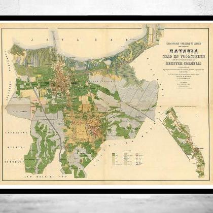 Old Map Of Jakarta Batavia Indonesia 1876