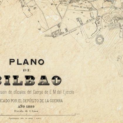 Old Map Of Bilbao 1899, Spain