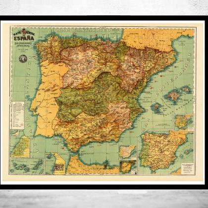 Old Map Of Spain 1900