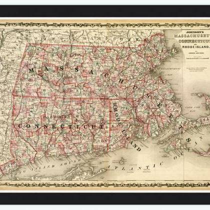 Old Map Massachusetts Connecticut 1864 United..