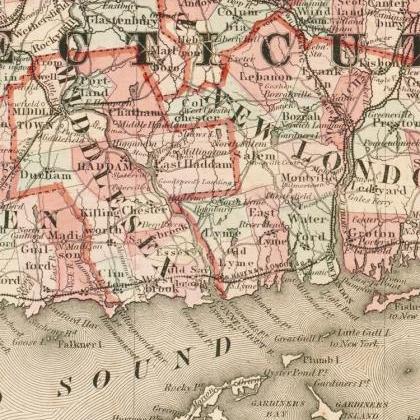 Old Map Massachusetts Connecticut 1864 United..