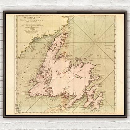 Old Map Of Newfoundland Canada 1755