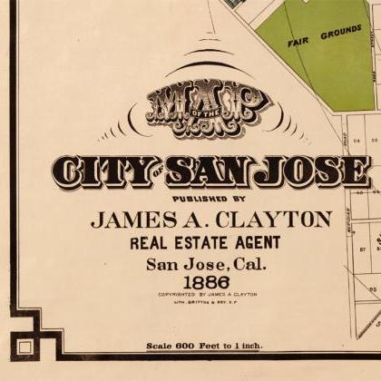 Vintage Map Of San Jose, California 1886