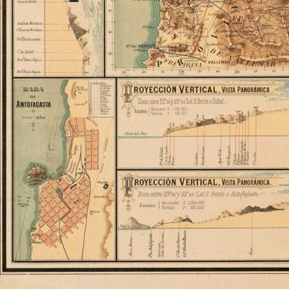 Old Map Of Chile Atacama Cordilleras Antofagasta..
