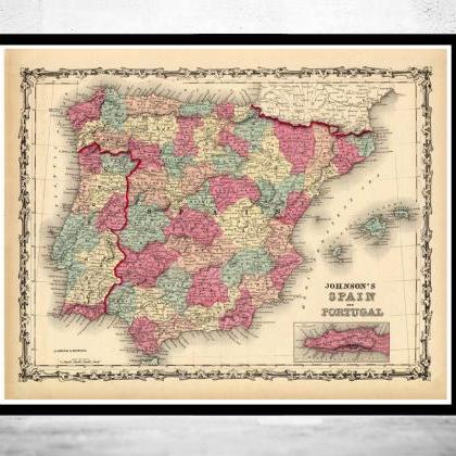 Old Map Of Spain And Portugal 1860