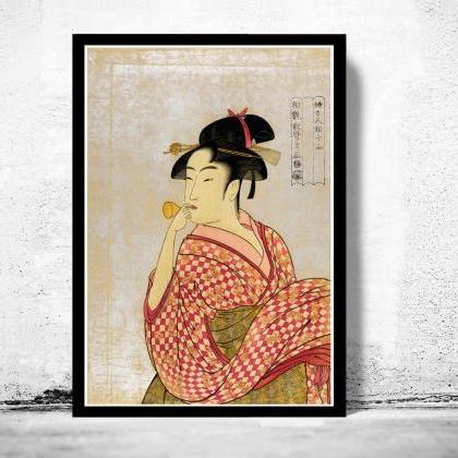 Japanese Art, Utamaro Young Lady Blowing On A..