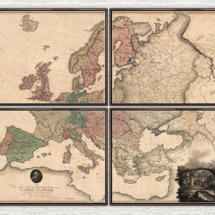 Beautiful Old Map Of Europe 1876 (four Plates)