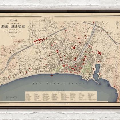 Old Map Of Nice France 1882 Vintage Map