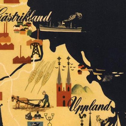 Old Map Of Sweden Pionner Centennial Vintage..