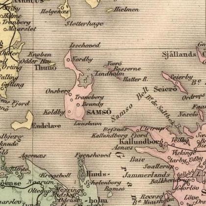 Old Map Of Danmark, Denmark Danemark 1892