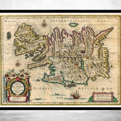 Old Map Of Iceland Islandia 1662 Antique Map