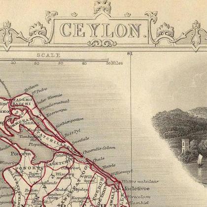 Old Map Of Sri Lanka, Old Ceylon 1851