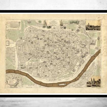 Old Map of Seville Sevilla, Spain 1..