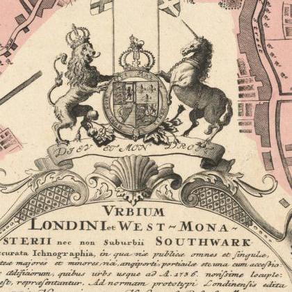 Old London Map 1736, England United Kingdom