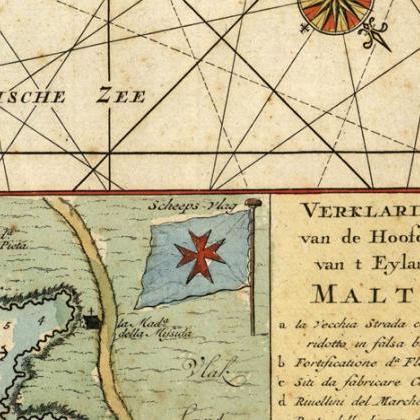 Old Map Of Malta Island 1734 Medieval Engraving