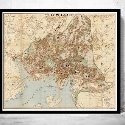 Old Map Of Oslo Norway 1938 Antique Kristiania