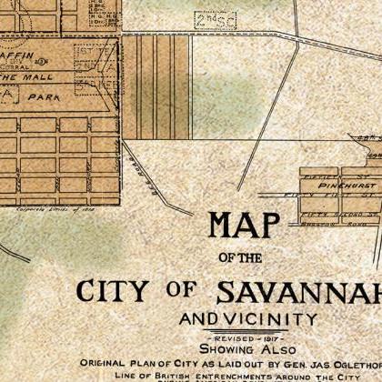 Vintage Map Of Savannah Ga Georgia 1917, United..