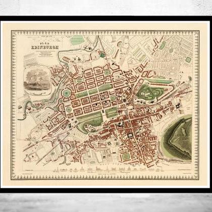 Old Map Of Edinburgh 1853 Edinbourg With Gravures,..