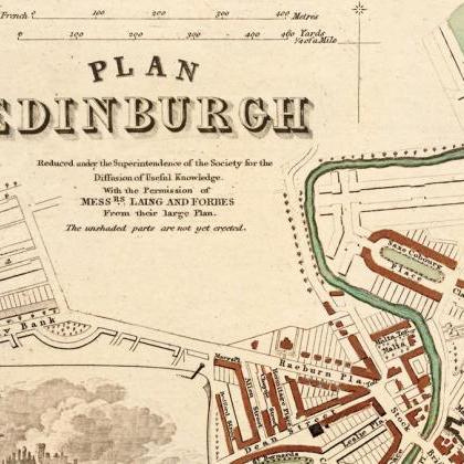 Old Map Of Edinburgh 1853 Edinbourg With Gravures,..