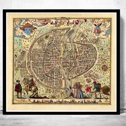 Old Map Of Paris 1576