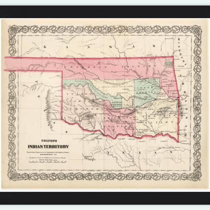 Old Map Oklahoma Indian Territory 1869 United..