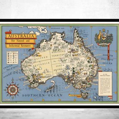 Old Map Australia Oceania Zealand Antique Vintage..