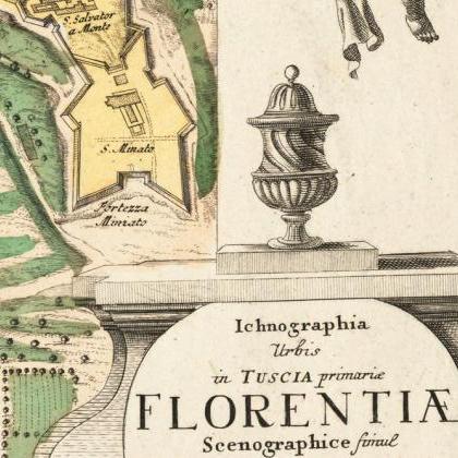 Old Map Of Florence Firenze 1731 Antique Vintage..
