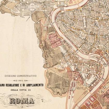 Vintage Map Of Rome Roma, Italia 1883 Antique Map..