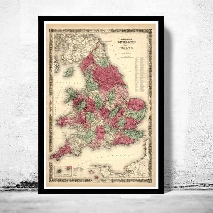 Old Map of England and Wales 1865 U..