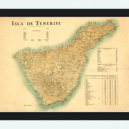 Old Map Of Tenerife Canary Islands 1910 Spanish..