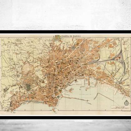 Old Map Of Napoli Naples 1930 Antique Vintage..
