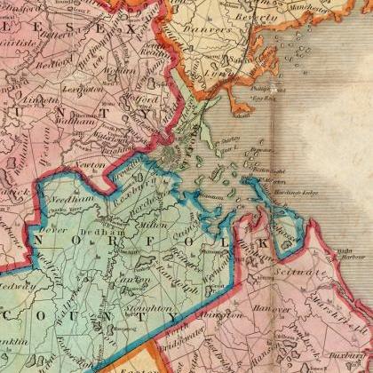 Old Map Of Massachusetts 1839, Boston, Salem,..