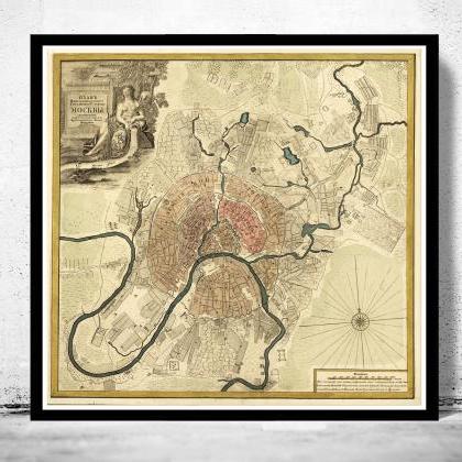 Old Map Of Moscow Russia 1745