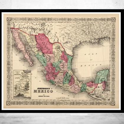 Old Map Of Mexico 1865 Vintage Map