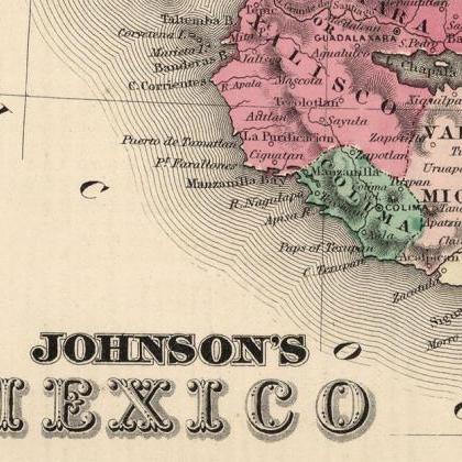 Old Map Of Mexico 1865 Vintage Map