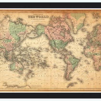 Vintage Map Of The World 1876 Mercator Projection
