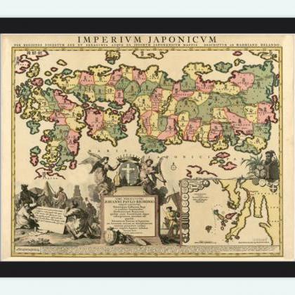 Old Map Of Japan, 1718, Asia Antique Map Japan Sea