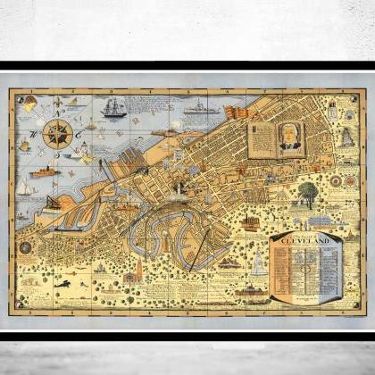 Old Map Of Cleveland 1928 Pictorial Map