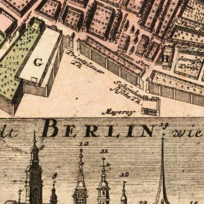 Old Map Of Berlin, Germany 1739 Antique Vintage