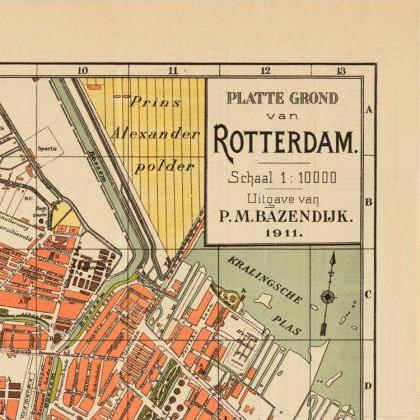 Old Map Of Rotterdam, Netherlands 1911 Antique..