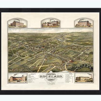 Birdseye View Of Rockland Massachusetts 1881,..