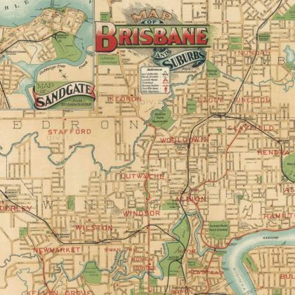 Vintage Map Of Brisbane City , Australia Oceania..