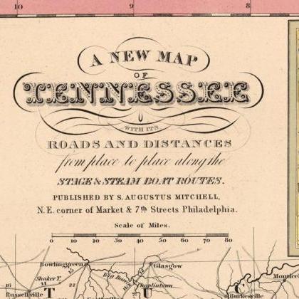 Vintage Map Of Tennesee 1849, United States Of..