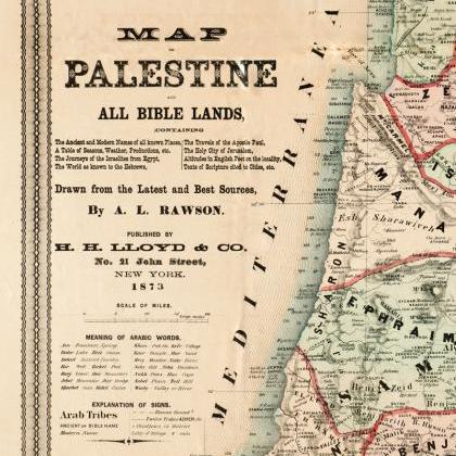 Bible Readers Map Palestine Jerusalem, 1873,..