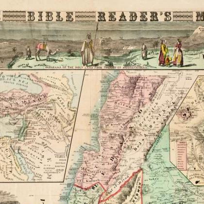 Bible Readers Map Palestine Jerusalem, 1873,..