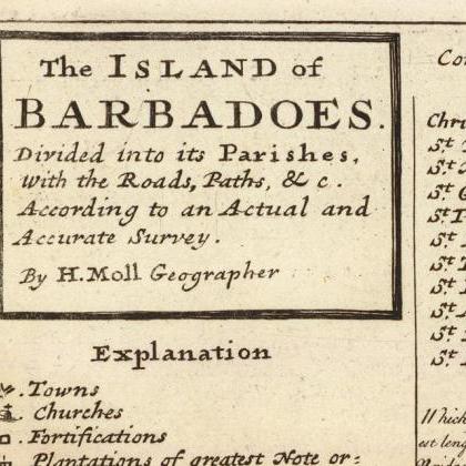 Old Map Of Barbados Antilles 1736